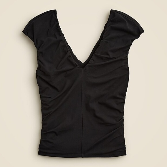 NEW J. CREW Ruched V-neck top in stretch cotton blend puff sleeves black Size XS - Picture 7 of 7